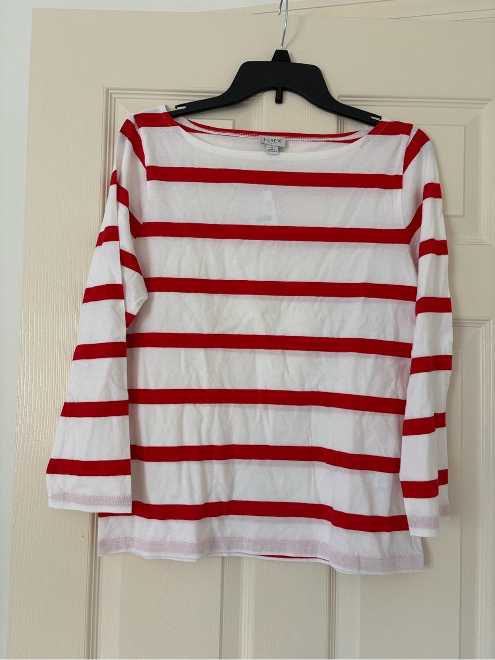 J. Crew Red and White Striped Boatneck Long Sleeve Top